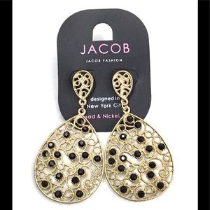 💎Jacob Gold Tone Teardrop Earrings & Rhinestones